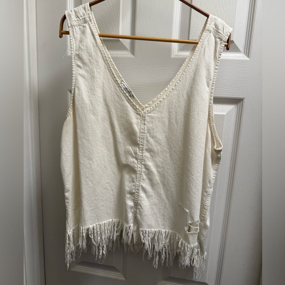 American Eagle Outfitters Cream Fringed Tank Top